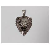 .925 Sterling Silver Lion Face Pendant