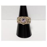 .925 Sterling Heart Ring Marcasite/Purple Size 9