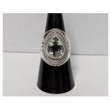 .925 Sterling Statement Ring Green Stone Size 8