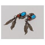 .925 Sterling Running Bear Turquoise Earrings