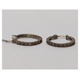 .925 Sterling Silver Diamond Hoop Earrings
