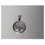 .925 Sterling Silver Round Tree Pendant