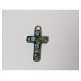 .925 Sterling Silver Turquoise Inlay Cross