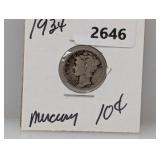 1934 90% Silv Mercury Dime