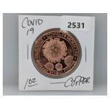1oz .999 Copper Covid 19 Round