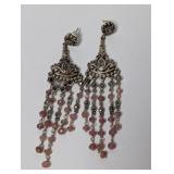 .925 Sterling Marcasite/Pink Chandelier Earrings