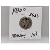 1920-D 90% Silv Mercury Dime