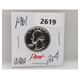 1961 90% Silv PF Wash Quarter