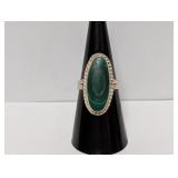 .925 Sterling Malachite Cocktail Ring Size 7.5