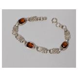 8" .925 Sterl Celtic Style Bracelet w/Gem Accents
