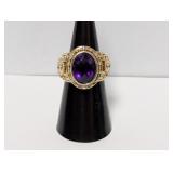 Vermeil/.925 Sterl Oval Purple Stone Ring Sz 7