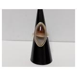 .925 Sterl Marquise Cut Banded Agate Ring Sz 6.5