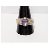 .925 Sterl Ornate Filigree Purple Stone Ring Sz 12