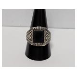 .925 Sterl Black Rectangle Stone Ring Sz 11