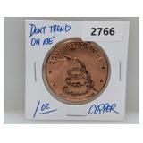 1oz .999 Copper Donï¿½t Tread on Me Round