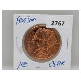 1oz .999 Copper Freedom Round