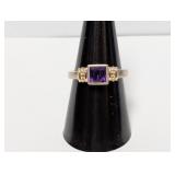 14K/.925 Sterl Square Purple Stone Ring Sz 8