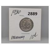 1936 90% Silv Mercury Dime