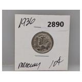 1936 90% Silv Mercury Dime