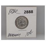 1936 90% Silv Mercury Dime