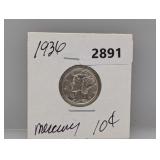 1936 90% Silv Mercury Dime