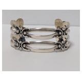 .950 Silv Taxco Ornate Scroll Motif Cuff Bracelet