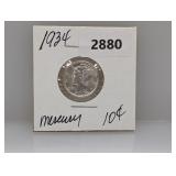 1934 90% Silv Mercury Dime
