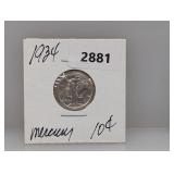 1934 90% Silv Mercury Dime