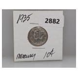 1935 90% Silv Mercury Dime