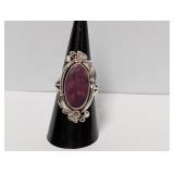.925 Sterl Purple Oval Stone Ring Sz 7.5