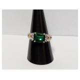 .925 Sterl Green/Clear Stone Ring Sz 9