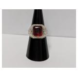 .925 Sterl Red Rectangular Stone Ring Sz 8