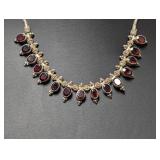 16-18" Adj Red Gemstone Necklace w/Beadwork
