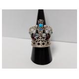 .925 Sterl Regal Multi Gemstone Crown Ring Sz 7
