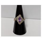 .925 Sterl Purple Marquise Stone Ring Sz 8