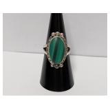 .925 Sterl Oval Malachite Ring Sz 7