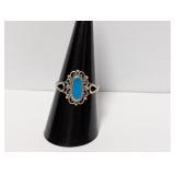 .925 Sterl Elongated Turquoise Stone Ring Sz 8
