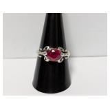.925 Sterl Ornate Scrollwork Red Stone Ring Sz 9