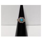 .925 Sterl Turquoise Cabochon Stone Ring Sz 4.5