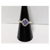 .925 Sterl Oval Cut Purple Stone Ring Sz 7