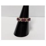 18K Gold Plated Purple Three Stone Ring Sz 7