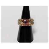.925 Sterl Orange & Yellow Gem Cocktail Ring Sz 6