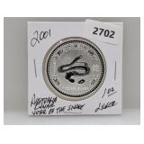 2001 1oz .999 Silv Lunar Yr of the Snake