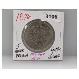 1876 90% Silv Prussia 5 Mark