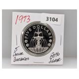 1973 80% Silv Barbados $5 Dollars
