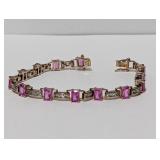 7" Vermeil/.925 Sterl Pink/Clear Stone Bracelet