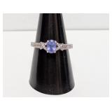 .925 Sterl Oval Gemstone w/Diam Accents Ring Sz 9