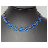 14" .925 Sterl Blue Inlay Leaf Design Necklace