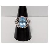 .925 Sterl Light Blue Gemstone Ring Sz 8