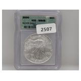 ICG 2000 MS68 1oz .999 Silv Eagle $1